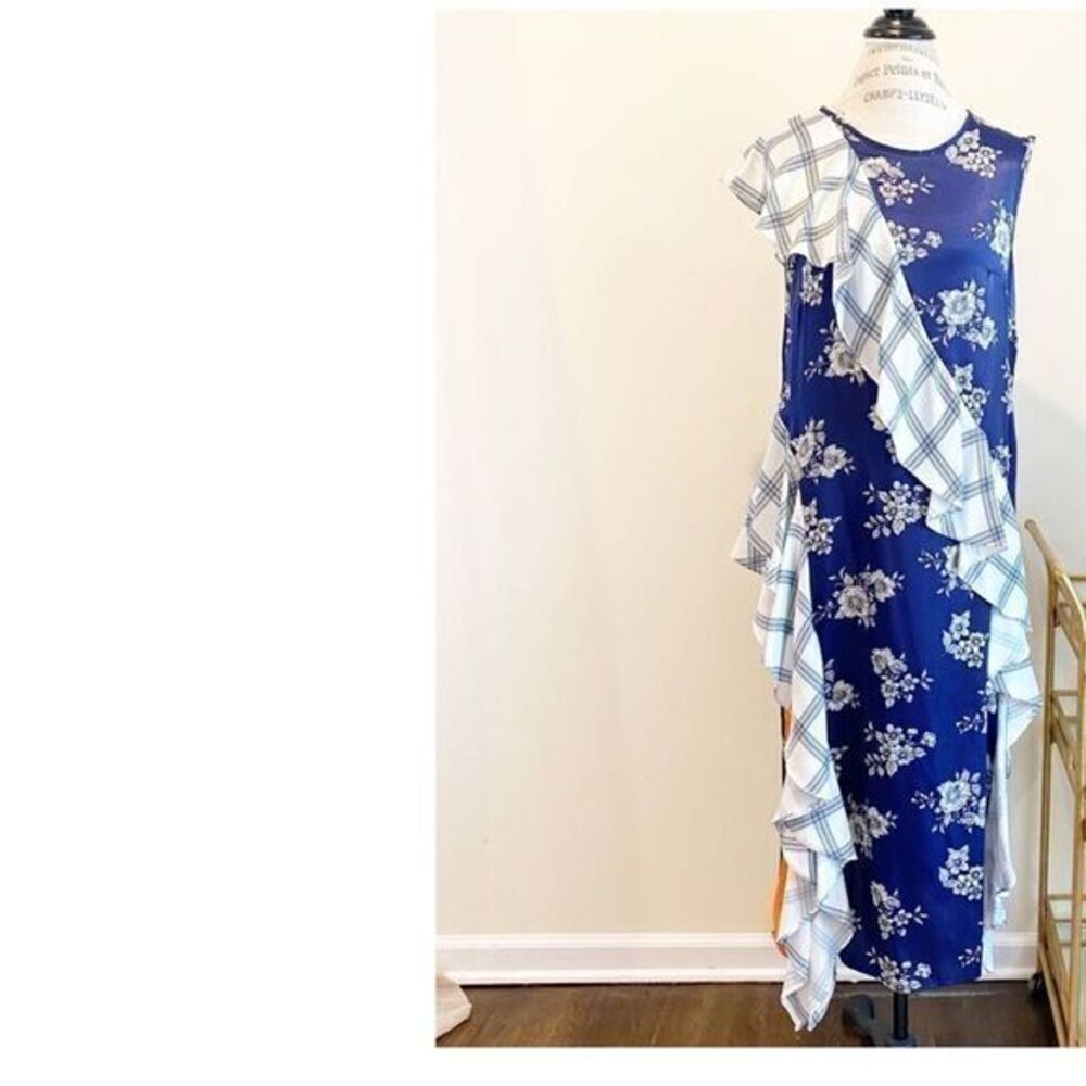 Delfi collective mixed print sleeveless blue Julia floral dress size medium